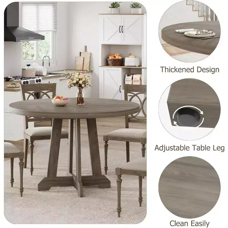 47 Inch Round Dining Table, Wood Kitchen Dining Room Table for 4-6, Circle Dinner Tables