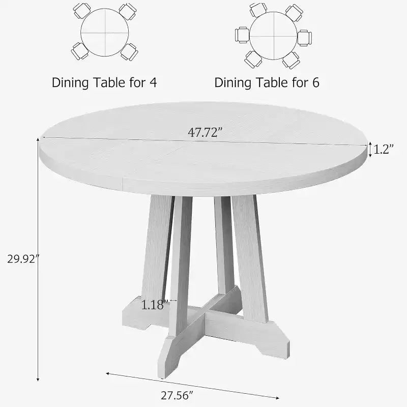 47 Inch Round Dining Table, Wood Kitchen Dining Room Table for 4-6, Circle Dinner Tables