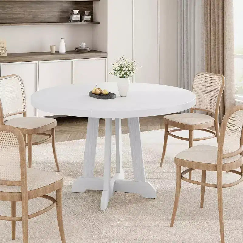 47 Inch Round Dining Table, Wood Kitchen Dining Room Table for 4-6, Circle Dinner Tables