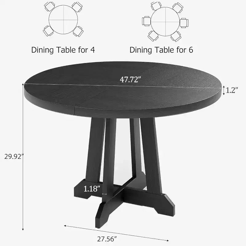 47 Inch Round Dining Table, Wood Kitchen Dining Room Table for 4-6, Circle Dinner Tables