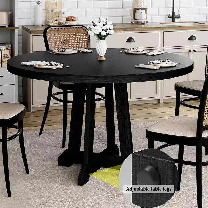 47 Inch Round Dining Table, Wood Kitchen Dining Room Table for 4-6, Circle Dinner Tables