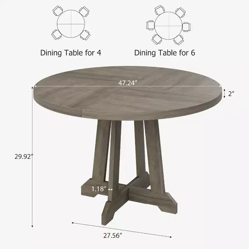 47 Inch Round Dining Table, Wood Kitchen Dining Room Table for 4-6, Circle Dinner Tables