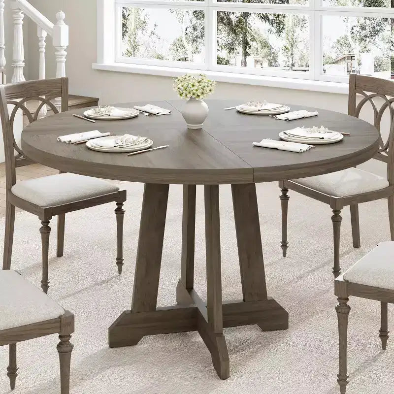 47 Inch Round Dining Table, Wood Kitchen Dining Room Table for 4-6, Circle Dinner Tables