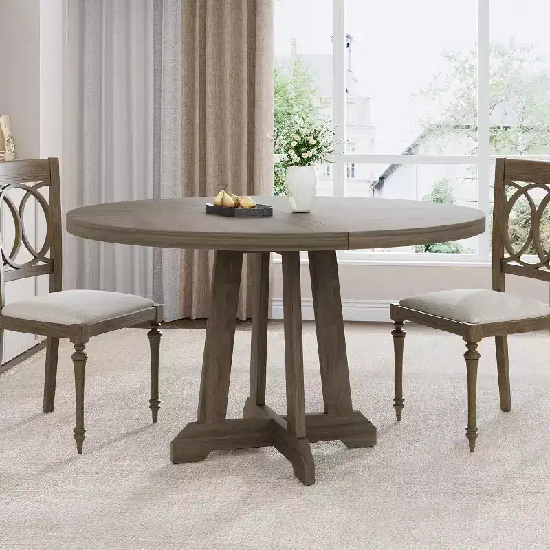 47 Inch Round Dining Table, Wood Kitchen Dining Room Table for 4-6, Circle Dinner Tables
