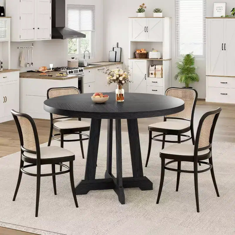 47 Inch Round Dining Table, Wood Kitchen Dining Room Table for 4-6, Circle Dinner Tables