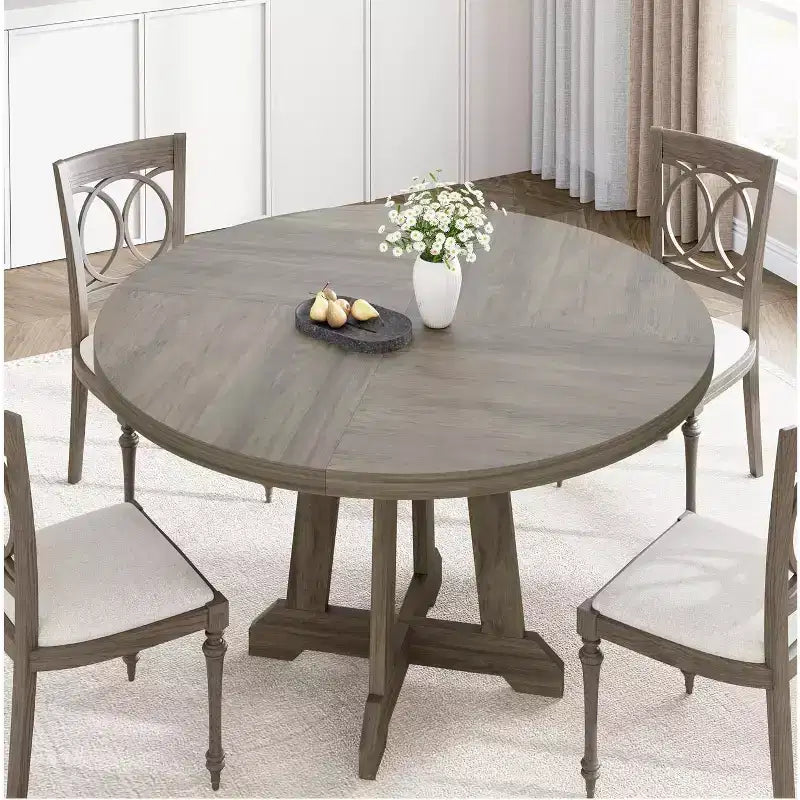 47 Inch Round Dining Table, Wood Kitchen Dining Room Table for 4-6, Circle Dinner Tables