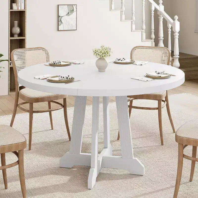 47 Inch Round Dining Table, Wood Kitchen Dining Room Table for 4-6, Circle Dinner Tables