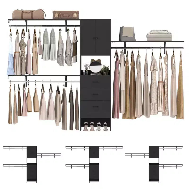Besiost 20-120 W Wooden Closet System with Doors and Drawers