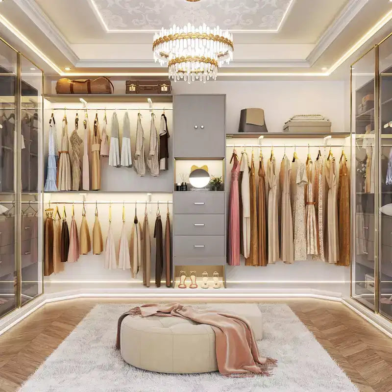 Besiost 20-120 W Wooden Closet System with Doors and Drawers