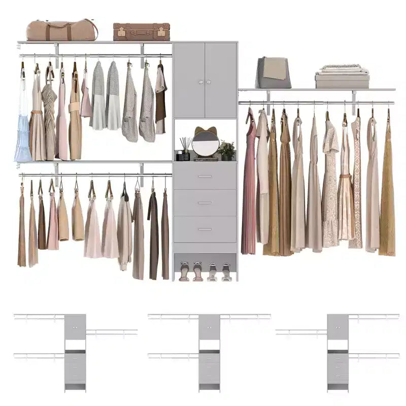 Besiost 20-120 W Wooden Closet System with Doors and Drawers