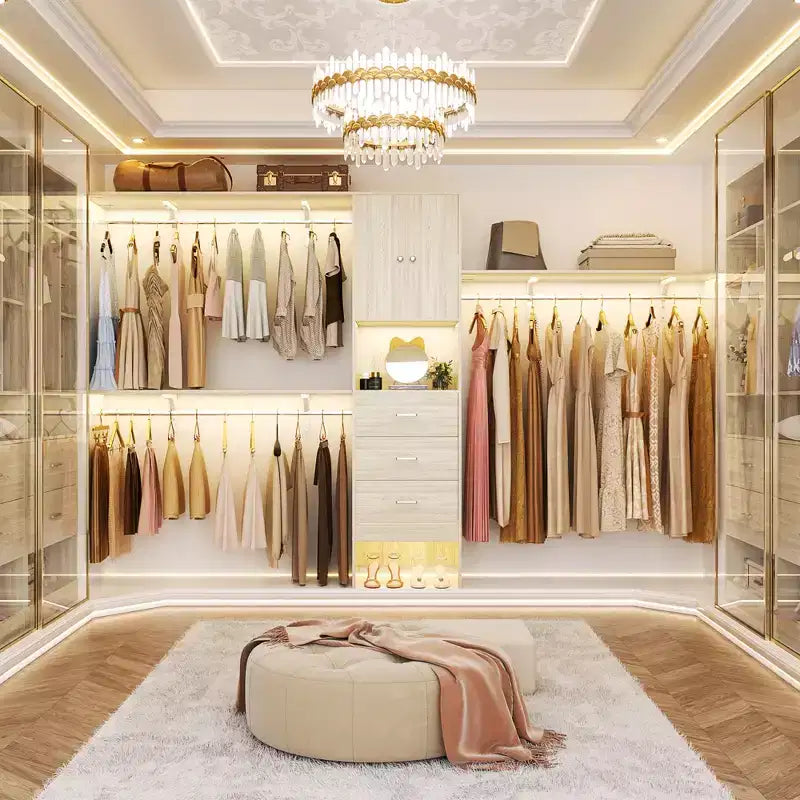 Besiost 20-120 W Wooden Closet System with Doors and Drawers