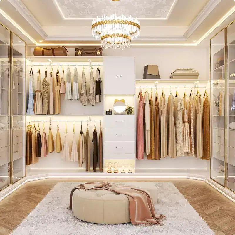 Besiost 20-120 W Wooden Closet System with Doors and Drawers