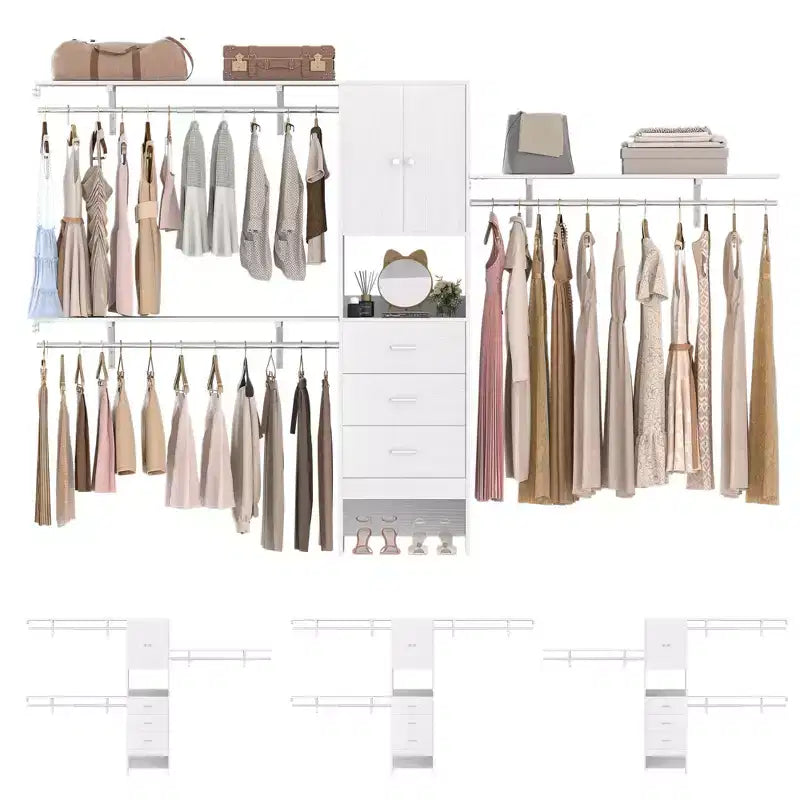 Besiost 20-120 W Wooden Closet System with Doors and Drawers