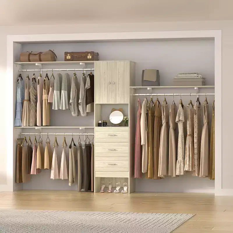 Besiost 20-120 W Wooden Closet System with Doors and Drawers