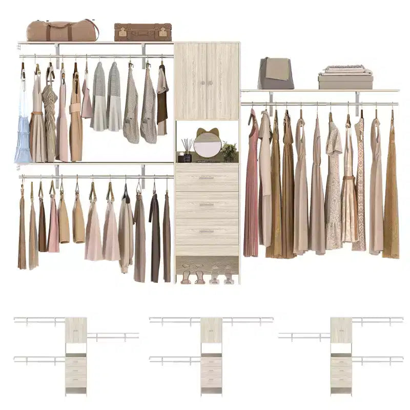Besiost 20-120 W Wooden Closet System with Doors and Drawers