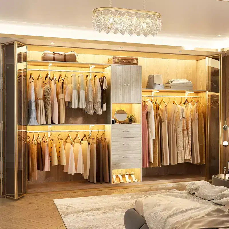 Besiost 20-120 W Wooden Closet System with Doors and Drawers