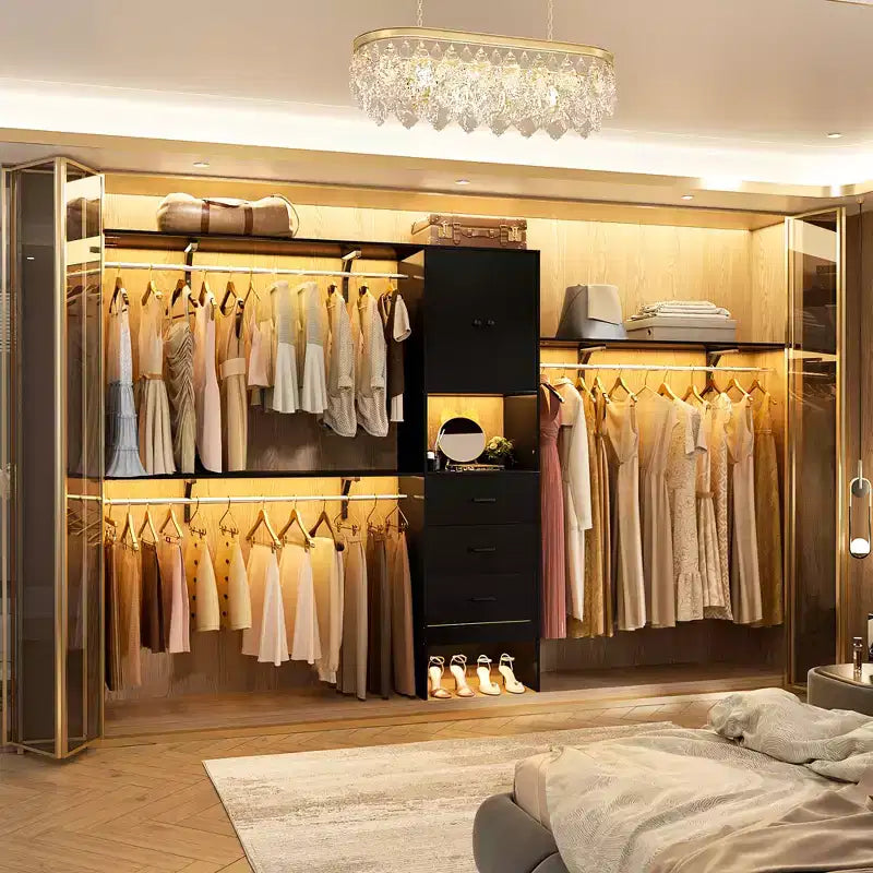 Besiost 20-120 W Wooden Closet System with Doors and Drawers
