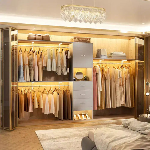 Besiost 20-120 W Wooden Closet System with Doors and Drawers