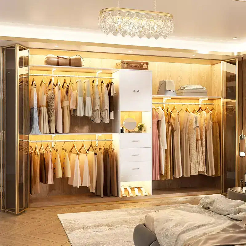 Besiost 20-120 W Wooden Closet System with Doors and Drawers