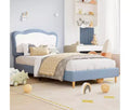 Half-Circle Color-Block Children's Bed Frame, Cute Lamb Plush Bed Suitable for Girls and Boys, Platform Bed with No Bed Box, Wooden Bed Slats