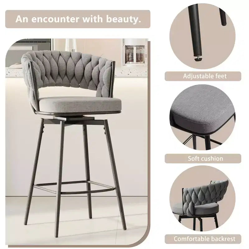 MAYEERTY Swivel Dining Chairs Set of 2 with Cushioned Backrest Counter Stool Metal Legs for Kitchen Office