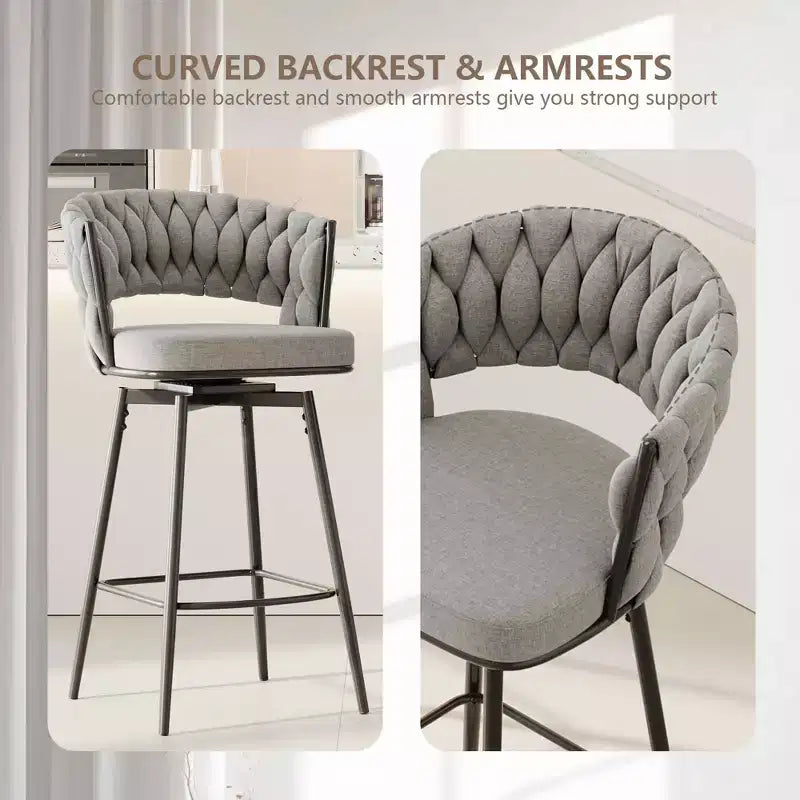 MAYEERTY Swivel Dining Chairs Set of 2 with Cushioned Backrest Counter Stool Metal Legs for Kitchen Office