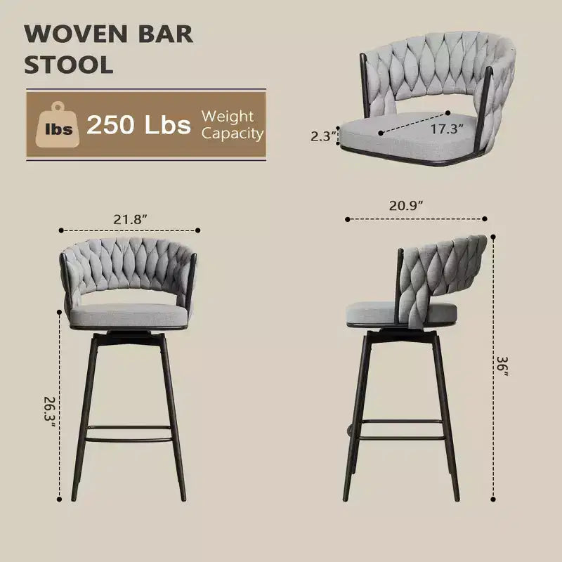 MAYEERTY Swivel Dining Chairs Set of 2 with Cushioned Backrest Counter Stool Metal Legs for Kitchen Office