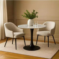 Royal Hampton Dining Table | 30 Inch Round White Genuine Marble Top | Black Metal Tulip Pedestal Base