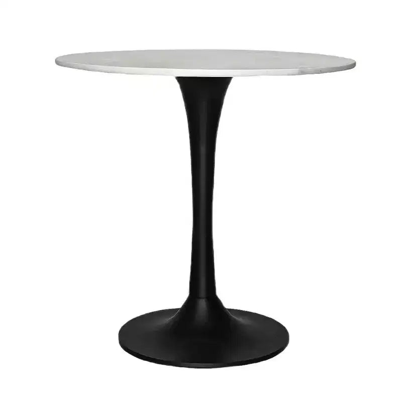 Royal Hampton Dining Table | 30 Inch Round White Genuine Marble Top | Black Metal Tulip Pedestal Base