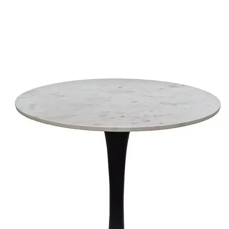 Royal Hampton Dining Table | 30 Inch Round White Genuine Marble Top | Black Metal Tulip Pedestal Base