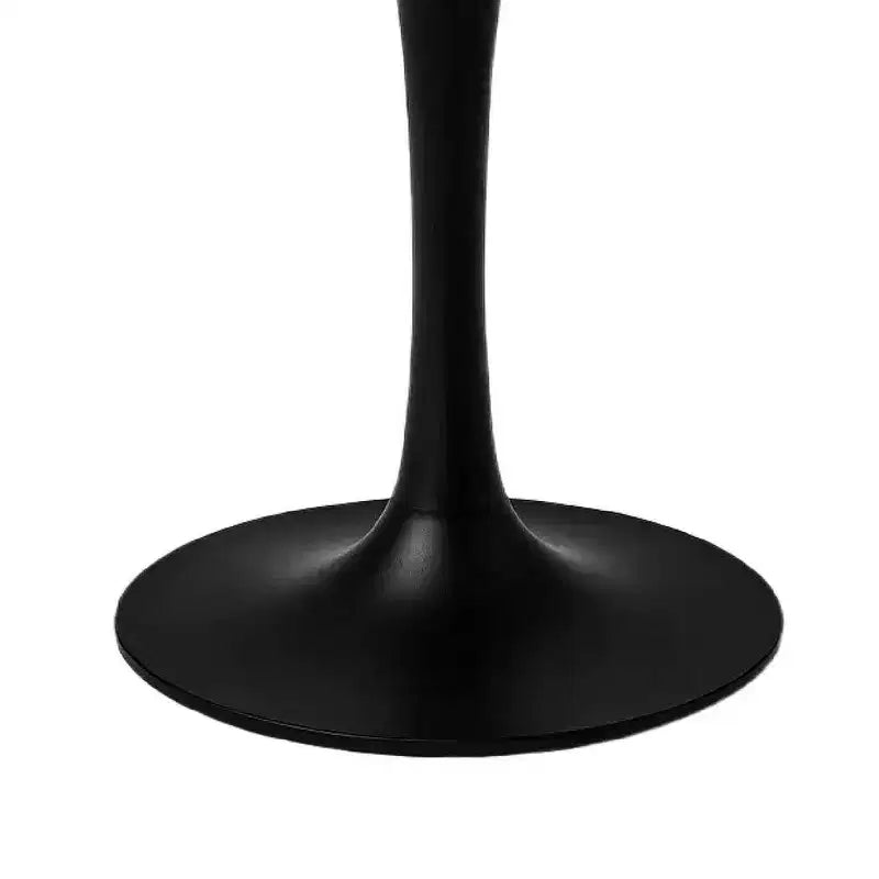 Royal Hampton Dining Table | 30 Inch Round White Genuine Marble Top | Black Metal Tulip Pedestal Base