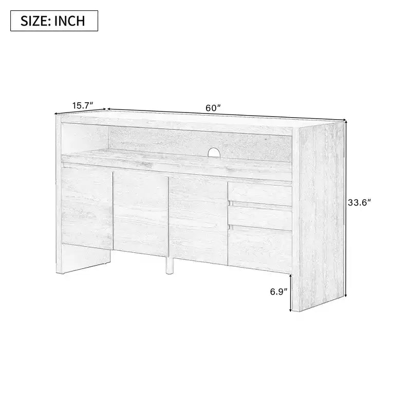 60 Storage Cabinet Buffet Sideboard with 3 Doors, 3 Drawers and Open Shelf, Wood Accent Entryway Console Table Black