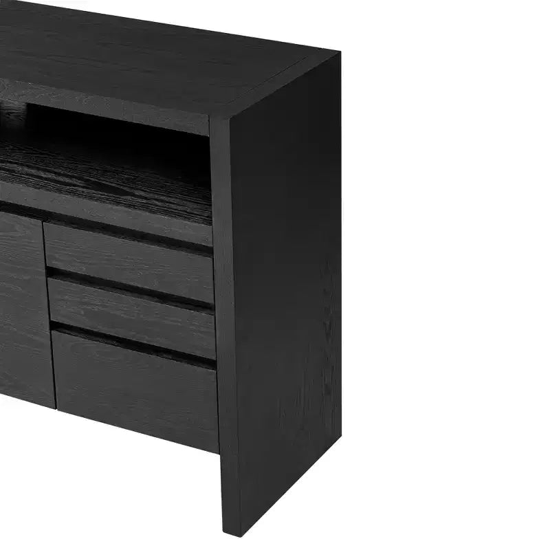 60 Storage Cabinet Buffet Sideboard with 3 Doors, 3 Drawers and Open Shelf, Wood Accent Entryway Console Table Black