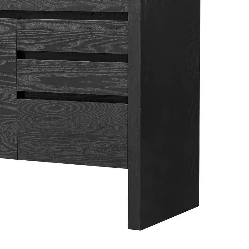 60 Storage Cabinet Buffet Sideboard with 3 Doors, 3 Drawers and Open Shelf, Wood Accent Entryway Console Table Black