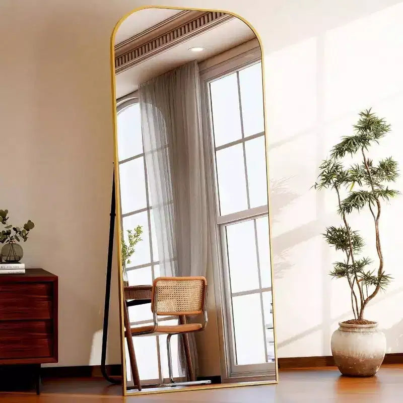 28x71 Gold Full Length Mirror with Stand. Use Freestanding, Hanging, or Leaning as a Large Full Body Mirror