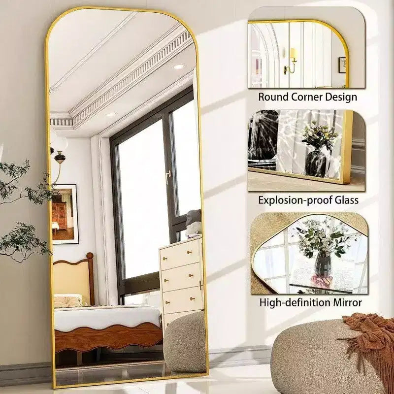28x71 Gold Full Length Mirror with Stand. Use Freestanding, Hanging, or Leaning as a Large Full Body Mirror