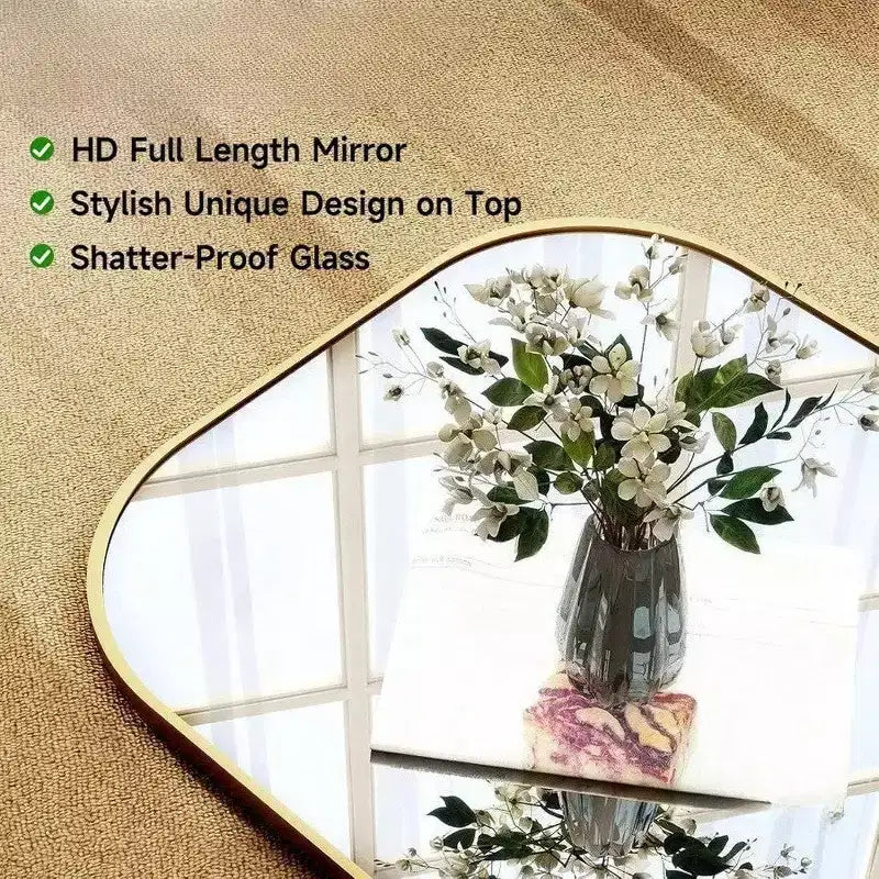 28x71 Gold Full Length Mirror with Stand. Use Freestanding, Hanging, or Leaning as a Large Full Body Mirror