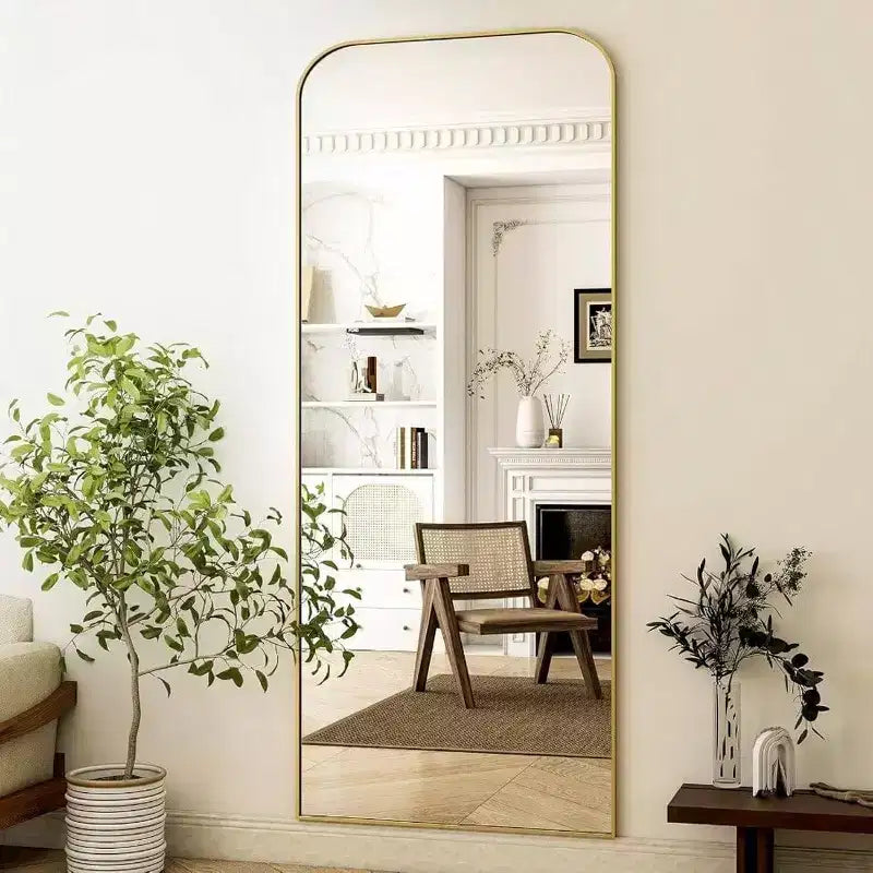 28x71 Gold Full Length Mirror with Stand. Use Freestanding, Hanging, or Leaning as a Large Full Body Mirror