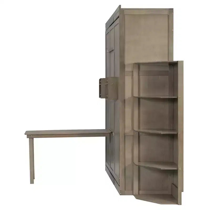 Rotating Queen Size Murphy Bed Space-Saving Wall Bed with Dual Side Shelves, Desk & Storage Racks - ModernLuxe