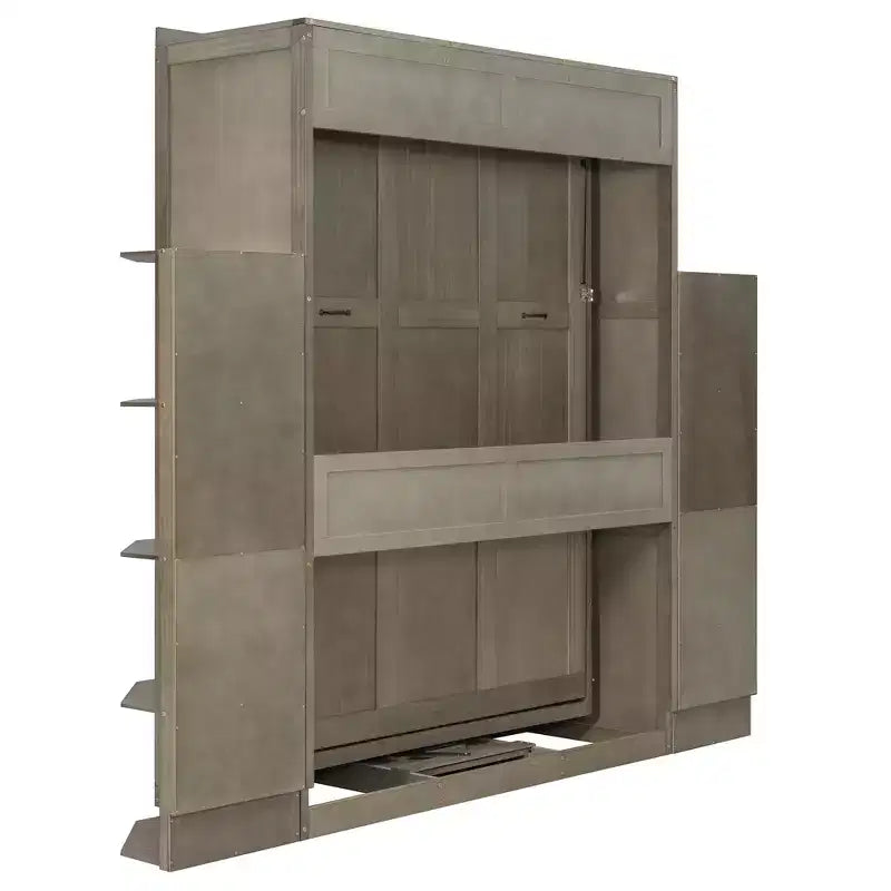 Rotating Queen Size Murphy Bed Space-Saving Wall Bed with Dual Side Shelves, Desk & Storage Racks - ModernLuxe