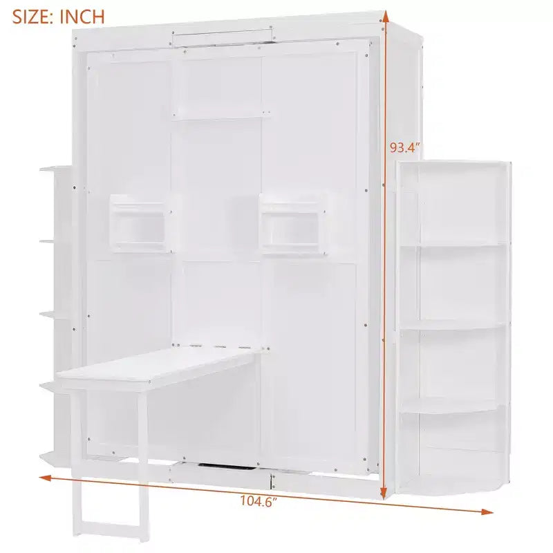 Rotating Queen Size Murphy Bed Space-Saving Wall Bed with Dual Side Shelves, Desk & Storage Racks - ModernLuxe