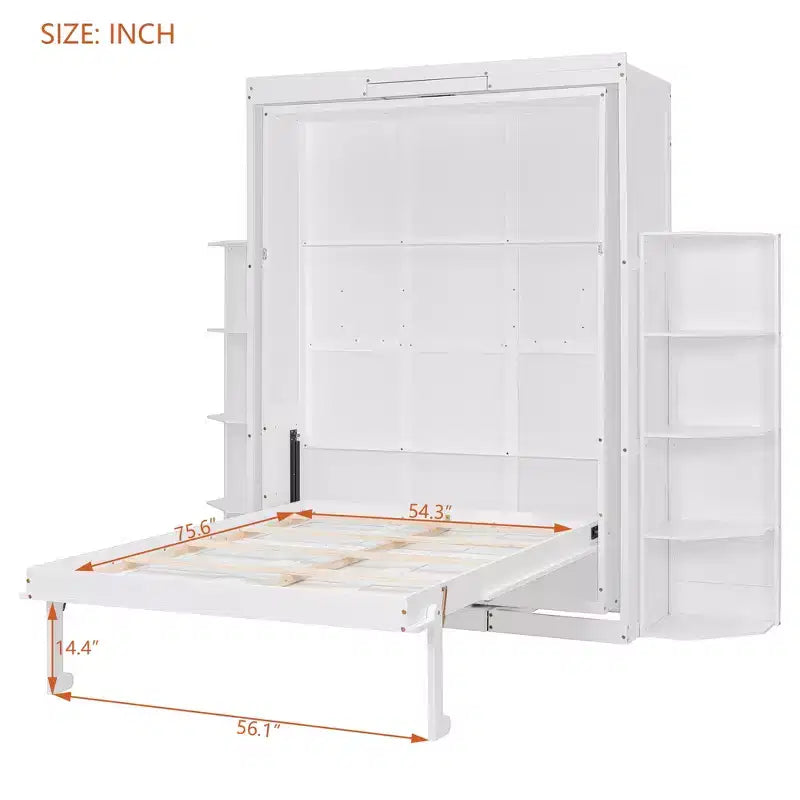 Rotating Queen Size Murphy Bed Space-Saving Wall Bed with Dual Side Shelves, Desk & Storage Racks - ModernLuxe