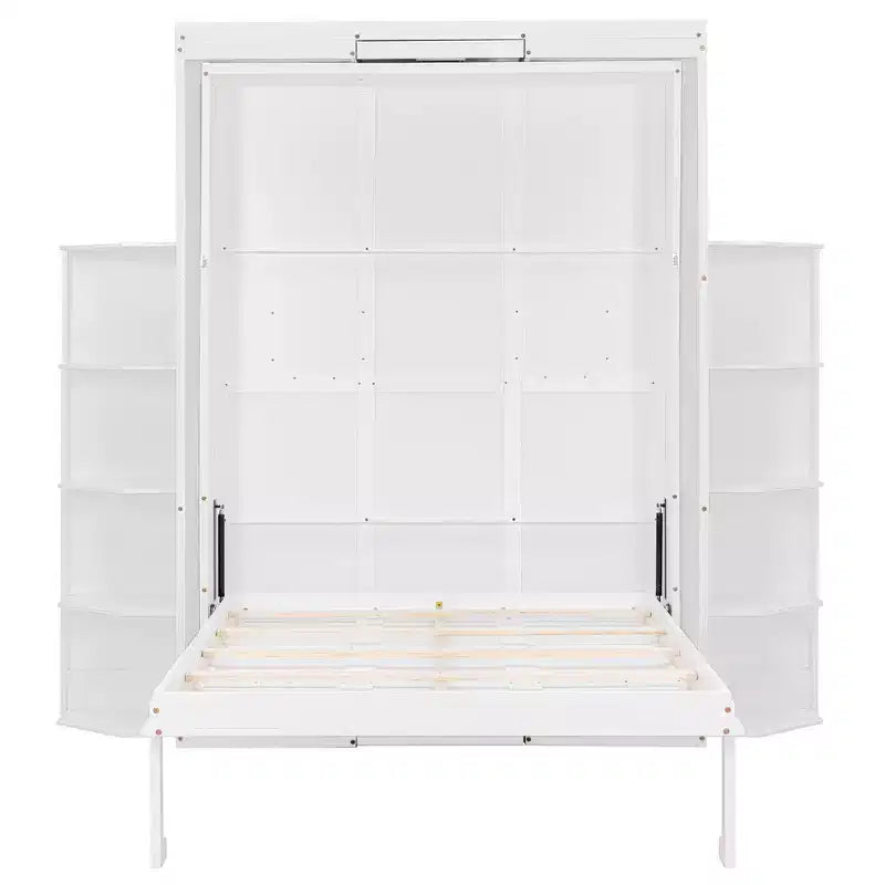 Rotating Queen Size Murphy Bed Space-Saving Wall Bed with Dual Side Shelves, Desk & Storage Racks - ModernLuxe