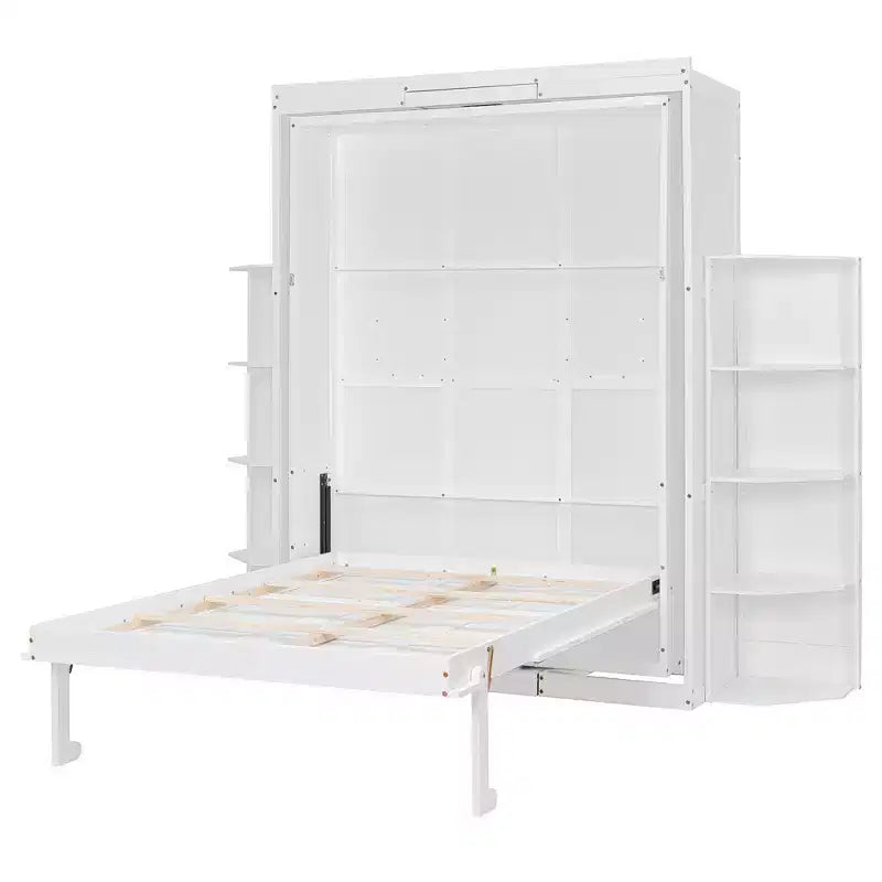 Rotating Queen Size Murphy Bed Space-Saving Wall Bed with Dual Side Shelves, Desk & Storage Racks - ModernLuxe