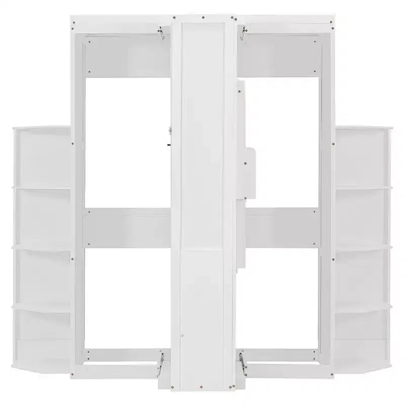 Rotating Queen Size Murphy Bed Space-Saving Wall Bed with Dual Side Shelves, Desk & Storage Racks - ModernLuxe
