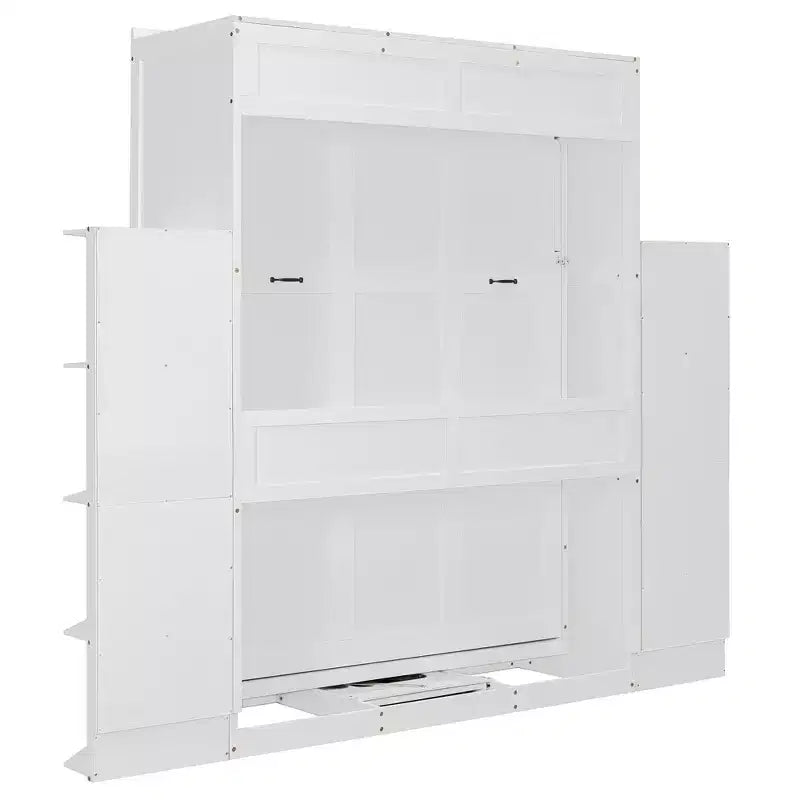 Rotating Queen Size Murphy Bed Space-Saving Wall Bed with Dual Side Shelves, Desk & Storage Racks - ModernLuxe