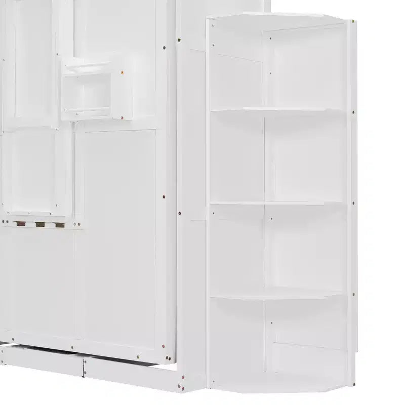 Rotating Queen Size Murphy Bed Space-Saving Wall Bed with Dual Side Shelves, Desk & Storage Racks - ModernLuxe
