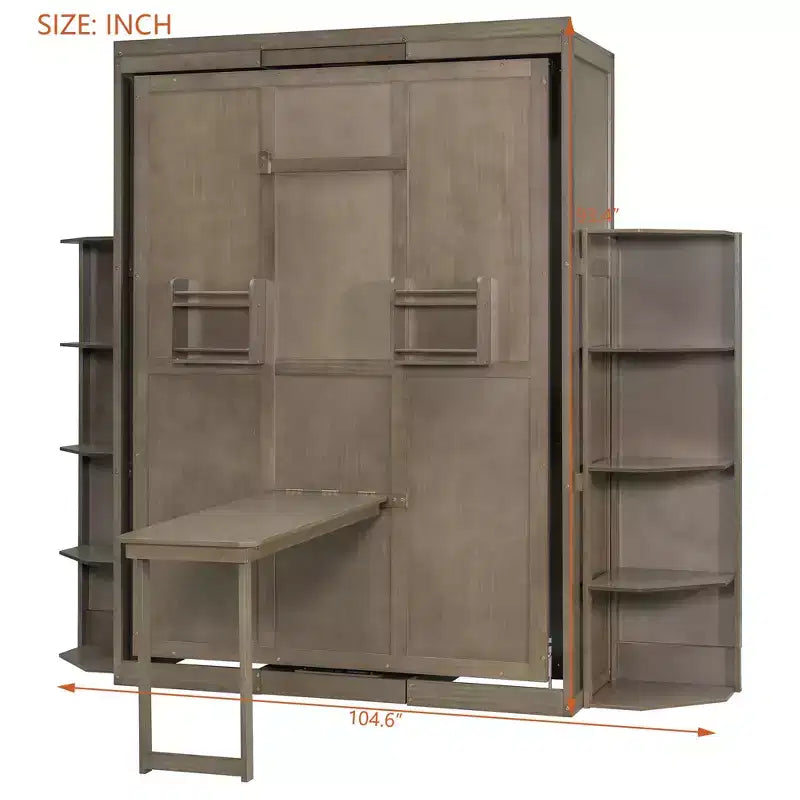 Rotating Queen Size Murphy Bed Space-Saving Wall Bed with Dual Side Shelves, Desk & Storage Racks - ModernLuxe