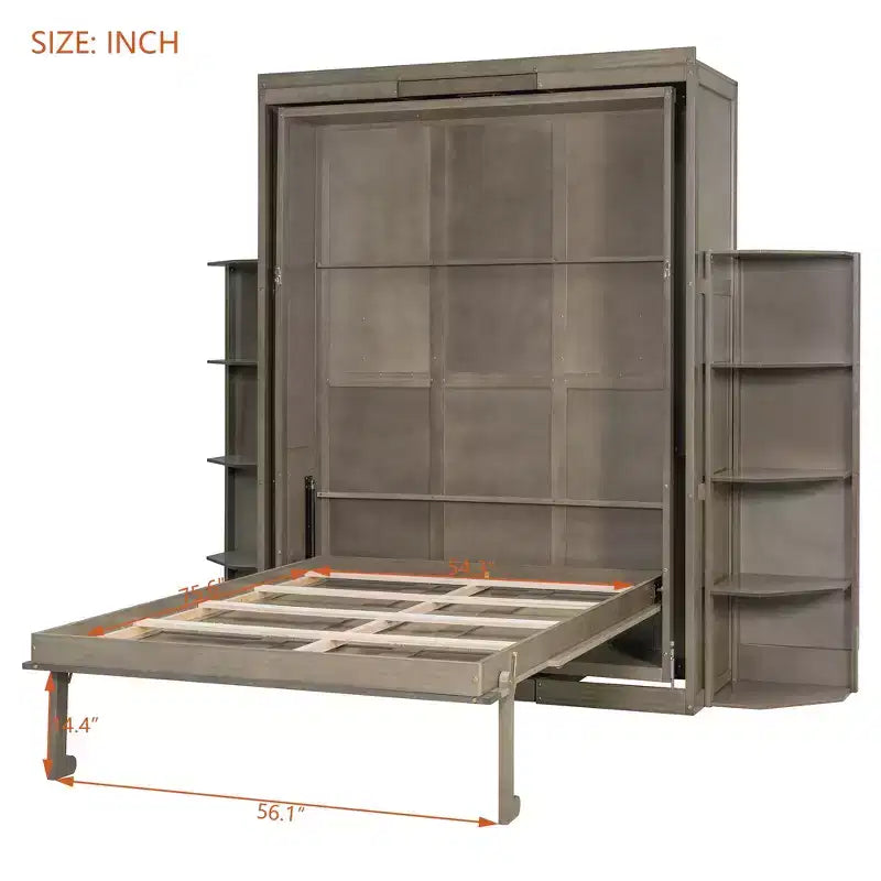 Rotating Queen Size Murphy Bed Space-Saving Wall Bed with Dual Side Shelves, Desk & Storage Racks - ModernLuxe