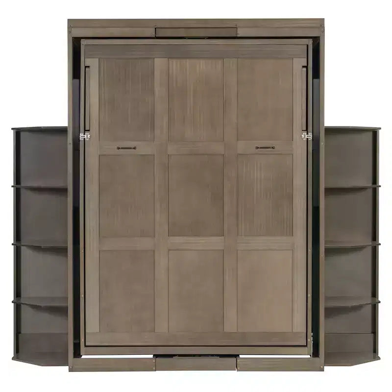 Rotating Queen Size Murphy Bed Space-Saving Wall Bed with Dual Side Shelves, Desk & Storage Racks - ModernLuxe